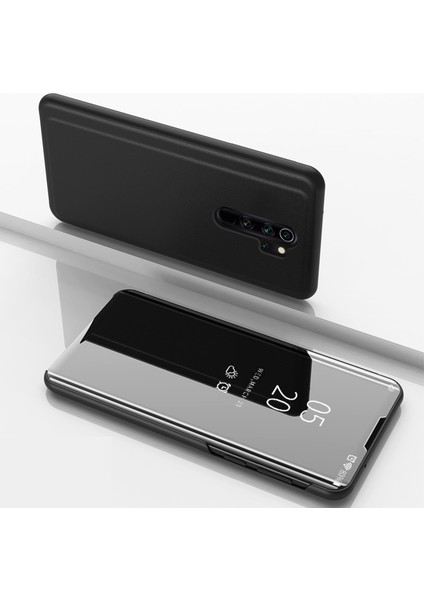 Kaplamalı Ayna Yüzeyi Görünüm Pencere Deri Telefon Kapağı Xiaomi Redmi Note 8 Pro-Black (Yurt Dışından)