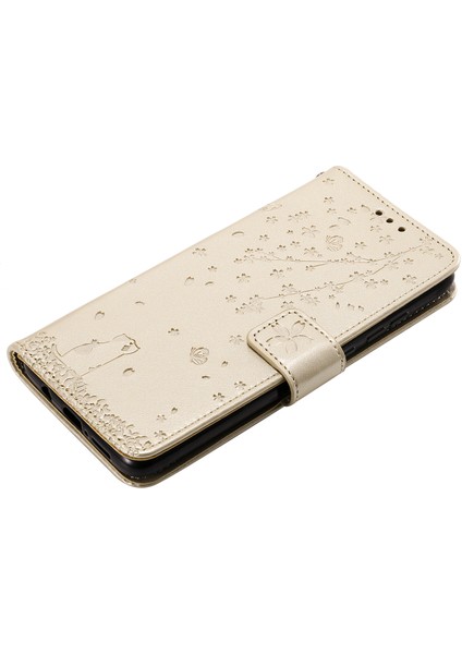 Xiaomi Redmi Için Kart Yuvaları ile Sakura Kedi Deri Kaplama Note 8 Pro-Gold (Yurt Dışından)