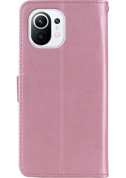 Baykuş Izi Rhinestone Dekor Cüzdan Deri Kapak Xiaomi Mi 11-Rose Altın Için (Yurt Dışından)