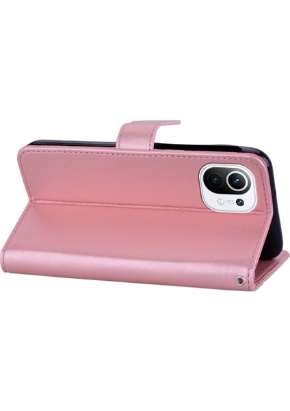 Baykuş Izi Rhinestone Dekor Cüzdan Deri Kapak Xiaomi Mi 11-Rose Altın Için (Yurt Dışından)