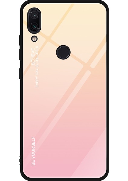 Xiaomi Redmi Not 7s Not 7-Gold Pembesi Için Kazşana Dayanıklı Gradyan Cam Tpu+Pc Telefon Kılıfı (Yurt Dışından)