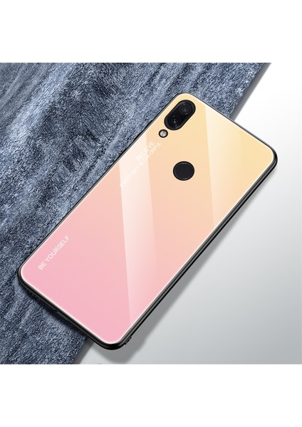 Xiaomi Redmi Not 7s Not 7-Gold Pembesi Için Kazşana Dayanıklı Gradyan Cam Tpu+Pc Telefon Kılıfı (Yurt Dışından)