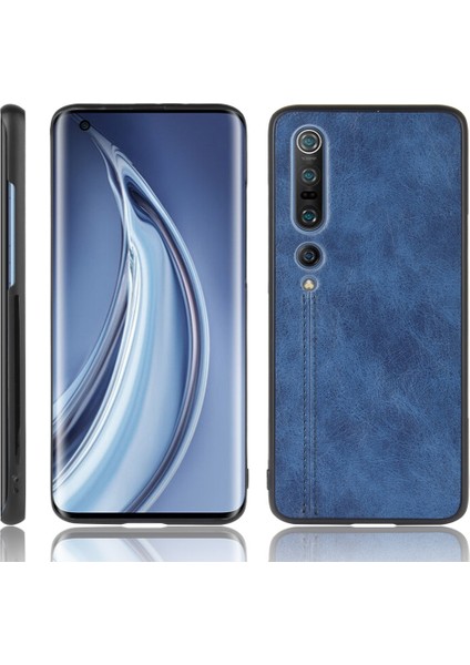 Xiaomi Mi 10-Blue Için Pu Deri Kaplamalı Pc+Tpu Hibrit Telefon Kılıfı (Yurt Dışından)