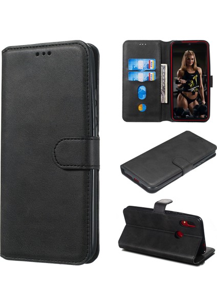 Deri Stand Telefon Kılıfı Xiaomi Redmi Için Kart Yuvaları Not 7/note 7 Pro (Hindistan)/not 7s-Black (Yurt Dışından)