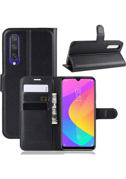 Xiaomi Mi CC9E/MI A3-Black Için Litchi Deri Deri Cüzdan Stand Cep Telefonu Kılıfı (Yurt Dışından)