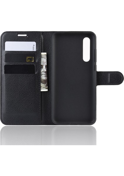 Xiaomi Mi CC9E/MI A3-Black Için Litchi Deri Deri Cüzdan Stand Cep Telefonu Kılıfı (Yurt Dışından) modelleri