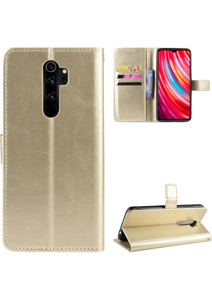 Xiaomi Redmi Için Çılgın At Skin Deri Cüzdan Kabuğu Kılıfı Not 8 Pro-Altın (Yurt Dışından)