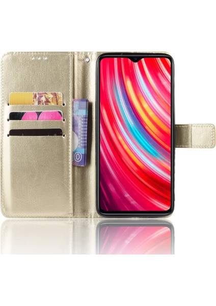 Xiaomi Redmi Için Çılgın At Skin Deri Cüzdan Kabuğu Kılıfı Not 8 Pro-Altın (Yurt Dışından) fırsatları