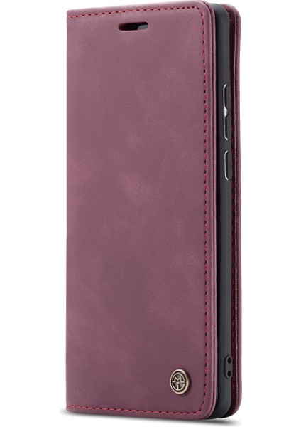 Xiaomi Mi 9-Dark Kırmızı Için Otomatik Emilmiş Retro Business Deri Cüzdan Stand Telefon Kılıfı (Yurt Dışından)