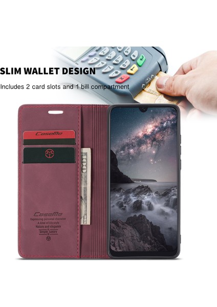 Xiaomi Mi 9-Dark Kırmızı Için Otomatik Emilmiş Retro Business Deri Cüzdan Stand Telefon Kılıfı (Yurt Dışından)