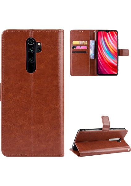 Xiaomi Redmi Için Çılgın At Skin Deri Cüzdan Kabuğu Kılıfı Not 8 Pro-Kahverengi (Yurt Dışından)