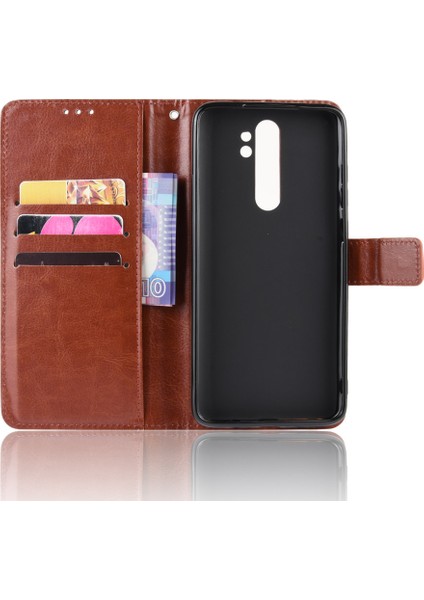 Xiaomi Redmi Için Çılgın At Skin Deri Cüzdan Kabuğu Kılıfı Not 8 Pro-Kahverengi (Yurt Dışından) modelleri