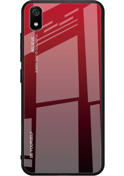 Xiaomi Redmi 7A-KIRMIZI Siyah Için Gradyan Renkli Cam+Tpu Hibrit Kasa (Yurt Dışından)