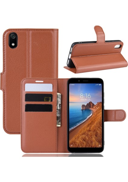 Litchi Doku Cüzdan Pu Deri Stand Telefon Ileti Xiaomi Redmi 7A-BROWN (Yurt Dışından)