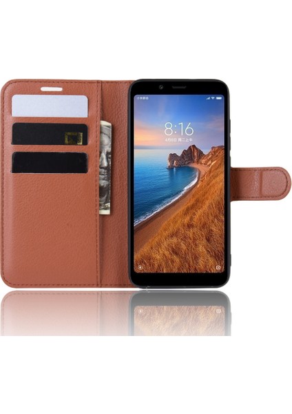 Litchi Doku Cüzdan Pu Deri Stand Telefon Ileti Xiaomi Redmi 7A-BROWN (Yurt Dışından)