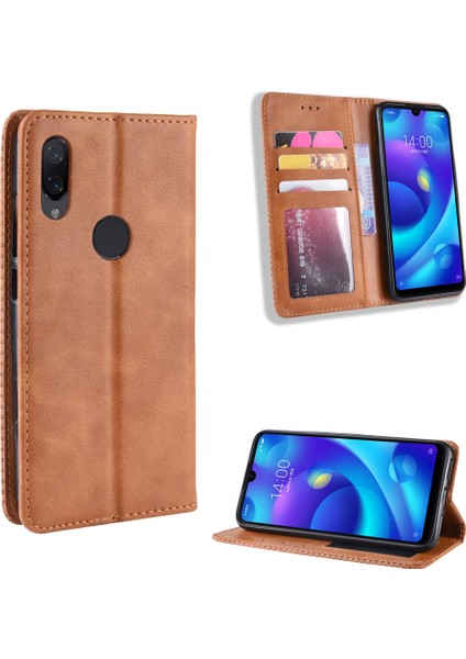 Xiaomi Redmi Için Vintage Style Pu Deri Cüzdan Kapağı Not 7s /not 7 /not 7 Pro (Hindistan) -Brown (Yurt Dışından)