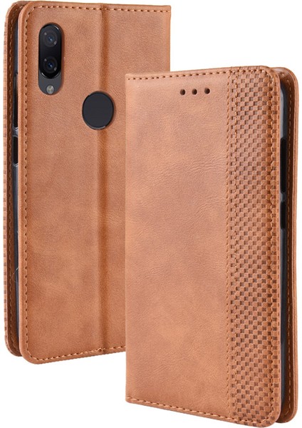 Xiaomi Redmi Için Vintage Style Pu Deri Cüzdan Kapağı Not 7s /not 7 /not 7 Pro (Hindistan) -Brown (Yurt Dışından)