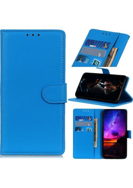 Xiaomi Redmi Için Klasik Litchi Doku Pu Deri Cüzdan Kılıfı Not 8t-Blue (Yurt Dışından)
