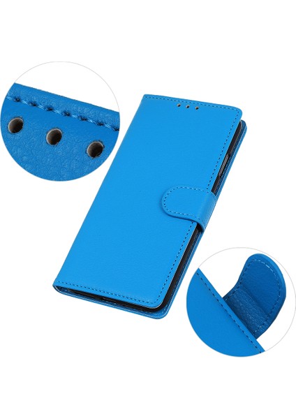 Xiaomi Redmi Için Klasik Litchi Doku Pu Deri Cüzdan Kılıfı Not 8t-Blue (Yurt Dışından)