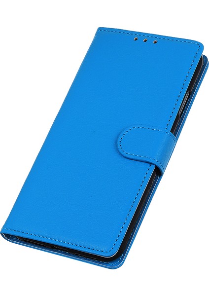 Xiaomi Redmi Için Klasik Litchi Doku Pu Deri Cüzdan Kılıfı Not 8t-Blue (Yurt Dışından)
