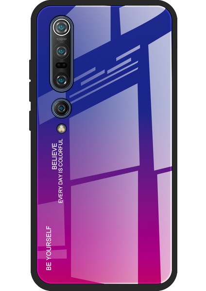 Xiaomi Mi 10/mi 10 Pro-Mavi Gül Için Gradyan Renk Temperli Cam+Pc+Tpu Telefon Kasası (Yurt Dışından)