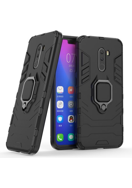 Parmak Yüzük Kickstand Pc+Tpu Combo Cep Telefonu Xiaomi Pocophone F1/poco F1 (Hindistan) -Black Için (Yurt Dışından)