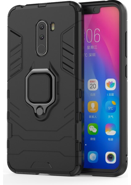 Parmak Yüzük Kickstand Pc+Tpu Combo Cep Telefonu Xiaomi Pocophone F1/poco F1 (Hindistan) -Black Için (Yurt Dışından)