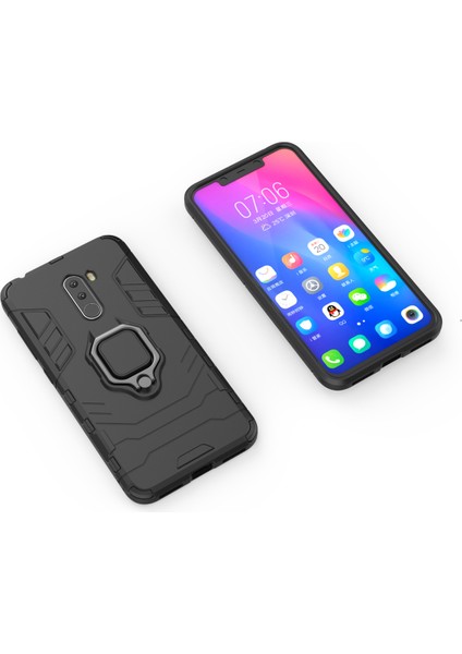 Parmak Yüzük Kickstand Pc+Tpu Combo Cep Telefonu Xiaomi Pocophone F1/poco F1 (Hindistan) -Black Için (Yurt Dışından)