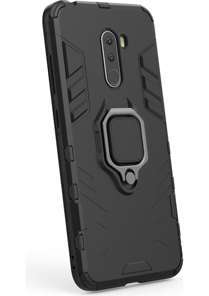 Parmak Yüzük Kickstand Pc+Tpu Combo Cep Telefonu Xiaomi Pocophone F1/poco F1 (Hindistan) -Black Için (Yurt Dışından)