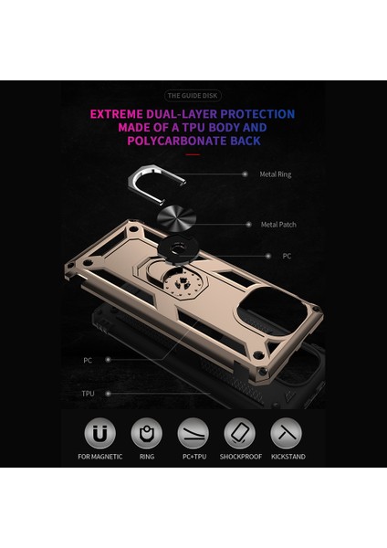 Hibrid Pc+Tpu Telefon Kılıfı Kabuk Xiaomi Mi 11-Gold Için Anti-Fall Parmak Yüzüğü Kickstand (Yurt Dışından) fiyatları