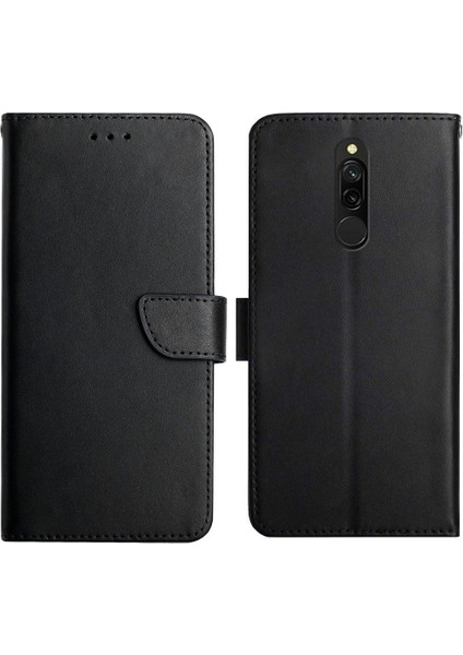 4U Sky Nappa Doku Orijinal Deri Dış Kapak+Yumuşak Tpu Iç Kabuk Düz Renk Stand Kılıfı Xiaomi Redmi 8/8A-BLACK Için Cüzdan Özelliği (Yurt Dışından)