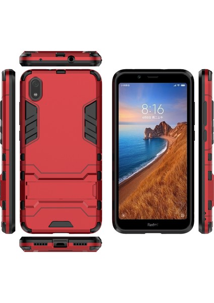 Xiaomi Redmi 7A-KIRMIZI Için Kickstand ile Plastik+Tpu Hibrit Telefon Kabuğu (Yurt Dışından)