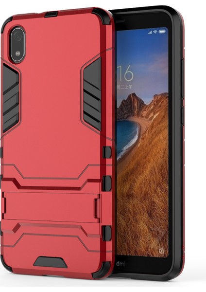 Xiaomi Redmi 7A-KIRMIZI Için Kickstand ile Plastik+Tpu Hibrit Telefon Kabuğu (Yurt Dışından)