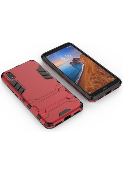 Xiaomi Redmi 7A-KIRMIZI Için Kickstand ile Plastik+Tpu Hibrit Telefon Kabuğu (Yurt Dışından)