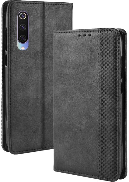 Xiaomi Mi Cc9/ Mi Cc9 Meitu Edition/ Mi 9 Lite-Black Için Vintage Style Pu Deri Cüzdan Stand Stand Telefon Kılıfı (Yurt Dışından)