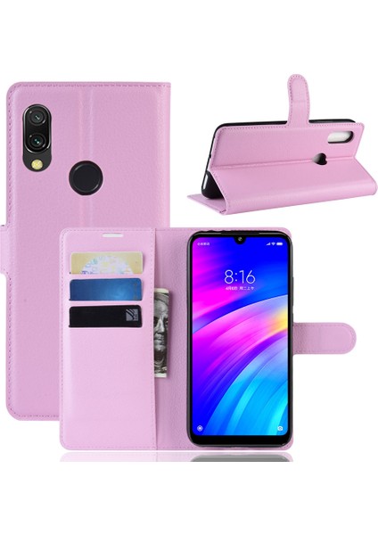 Xiaomi Redmi 7/redmi Y3-Pink Için Litchi Cilt Cüzdan Deri Stand Kılıfı (Yurt Dışından)