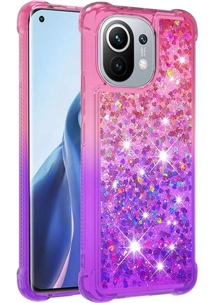 Glitter Pulins Quicksand Tasarım Tpu Telefon Koruyucu Kabuk Xiaomi Mi 11-Pink+Mor Için (Yurt Dışından)