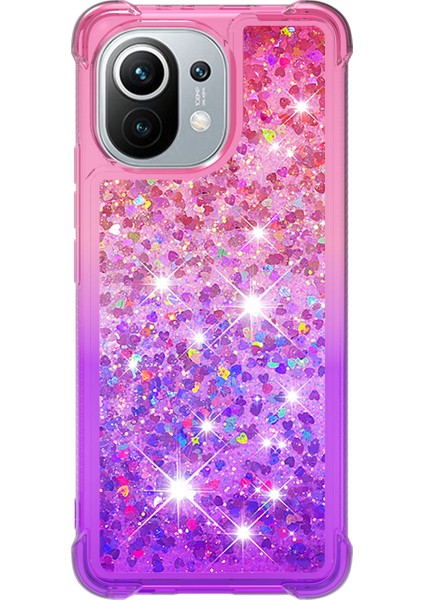 Glitter Pulins Quicksand Tasarım Tpu Telefon Koruyucu Kabuk Xiaomi Mi 11-Pink+Mor Için (Yurt Dışından)