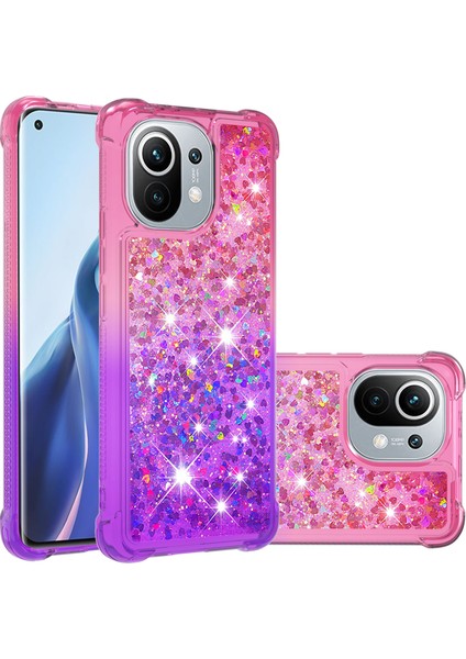 Glitter Pulins Quicksand Tasarım Tpu Telefon Koruyucu Kabuk Xiaomi Mi 11-Pink+Mor Için (Yurt Dışından)