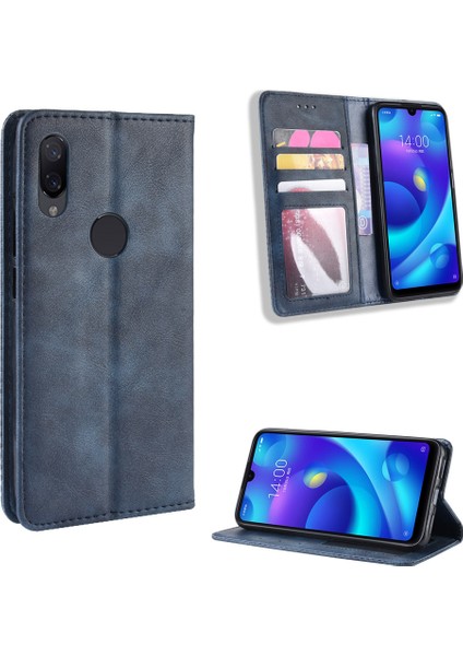 Xiaomi Redmi Için Vintage Style Pu Deri Cüzdan Kapağı Not 7s /not 7 /not 7 Pro (Hindistan) -Blue (Yurt Dışından)