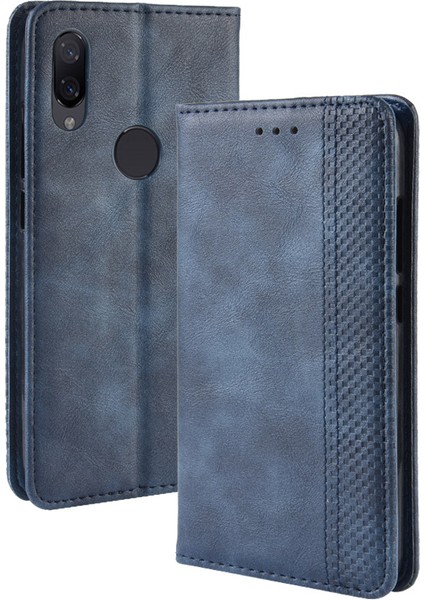 Xiaomi Redmi Için Vintage Style Pu Deri Cüzdan Kapağı Not 7s /not 7 /not 7 Pro (Hindistan) -Blue (Yurt Dışından)