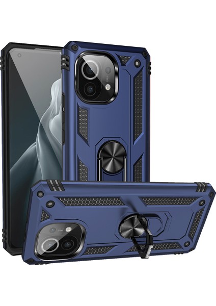Hibrit Pc+Tpu Telefon Kılıfı Kabuk Xiaomi Mi 11-Blue Için Anti-Fall Parmak Yüzük Kickstand (Yurt Dışından)