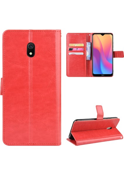 Xiaomi Redmi 8A-KIRMIZI Için Çılgın At Deri Cüzdan Telefon Kasası (Yurt Dışından)