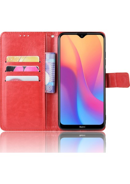 Xiaomi Redmi 8A-KIRMIZI Için Çılgın At Deri Cüzdan Telefon Kasası (Yurt Dışından)