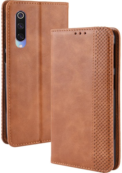 Xiaomi Mi 9-Brown Için Vintage Style Pu Deri Cüzdan Telefon Kılıfı (Yurt Dışından)