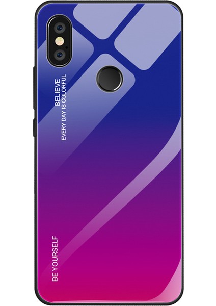 Gradyan Cam+Tpu+Pc Hibrid Geri Kılıf Xiaomi Redmi Note 5 Pro-Blue Gül (Yurt Dışından)