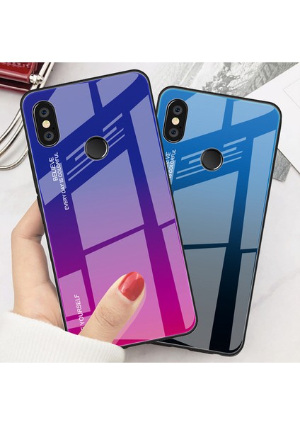 Gradyan Cam+Tpu+Pc Hibrid Geri Kılıf Xiaomi Redmi Note 5 Pro-Blue Gül (Yurt Dışından)