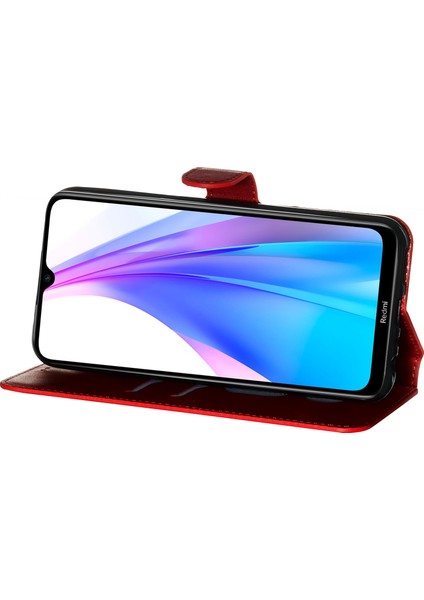 Xiaomi Redmi Için Düz Renkli Deri Deri Cüzdan Telefon Muhafazası Not 8t-Kırmızı (Yurt Dışından)