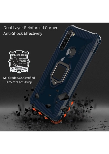 Parmak Kickstand Shockproof Tpu Koruyucu Telefon Kılıfı Xiaomi Redmi Note 8t-Blue (Yurt Dışından)