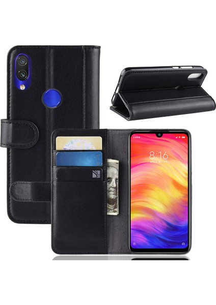 Xiaomi Redmi Için Orijinal Deri Deri Cüzdan Koruyucu Kılıf Not 7s /not 7 /not 7 Pro (Hindistan) -Black (Yurt Dışından)